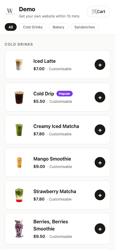 A live Windsor Digital ordering page on a phone